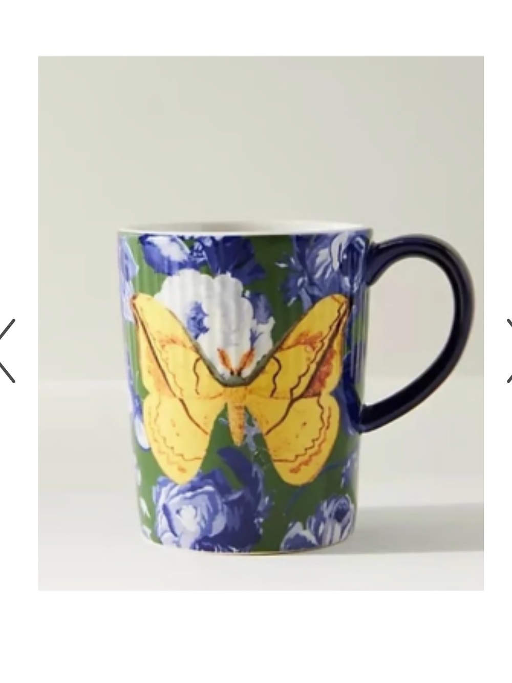 Anthropologie Athalia Blue, Green & Yellow Butterfly Floral Mug